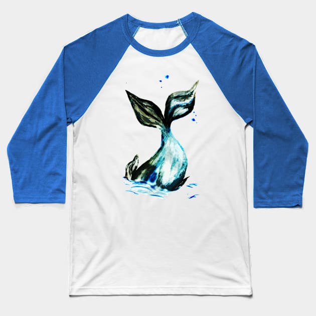 Hand drawn whale tail Baseball T-Shirt by AnnArtshock